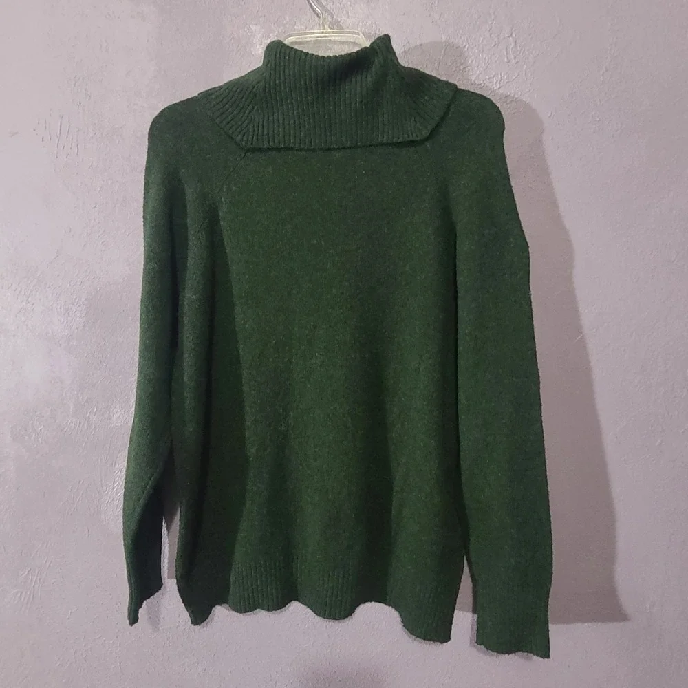 Keren Hart Forest Green‎ Cowl Neck Sweater Cross Stitch Detail Raglan  Large